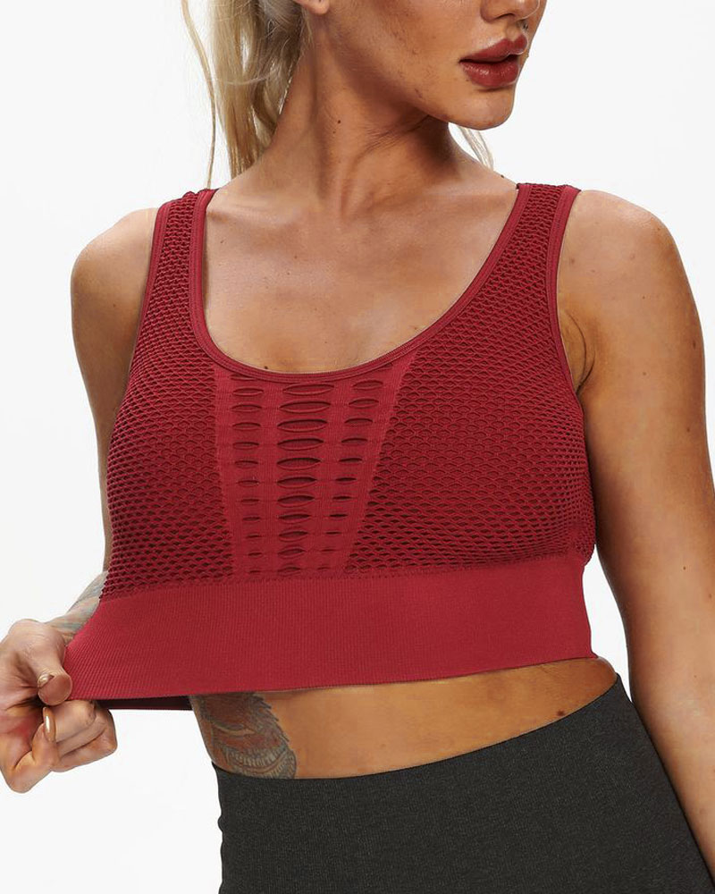 

Breathable Hollow Out Active Top, Red