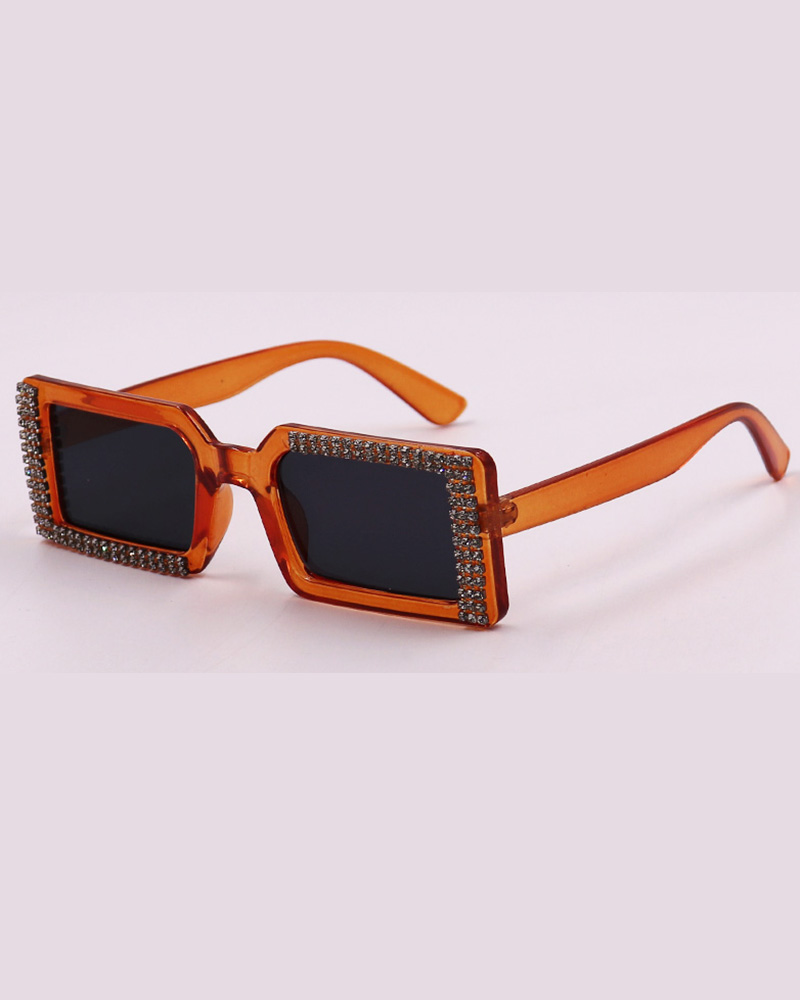 

1Pair Rhinestone Rectangular Trendy Tinted Sunglasses, Orange