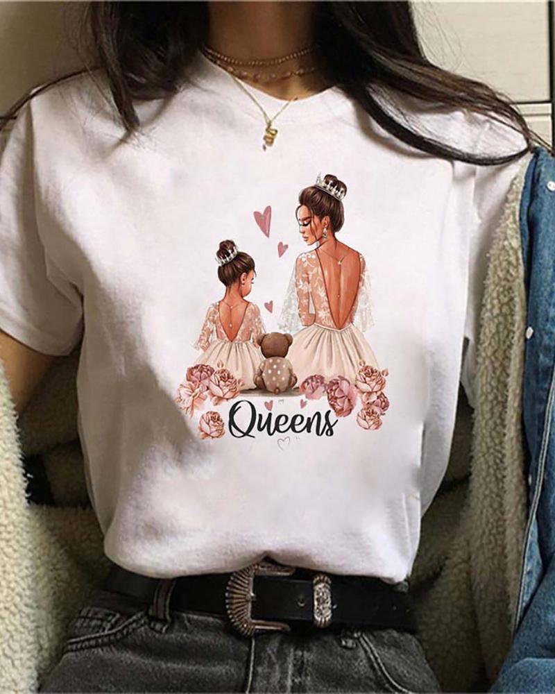 

Figure Graphic Letter Print Short Sleeve Casual T-shirt, Style7