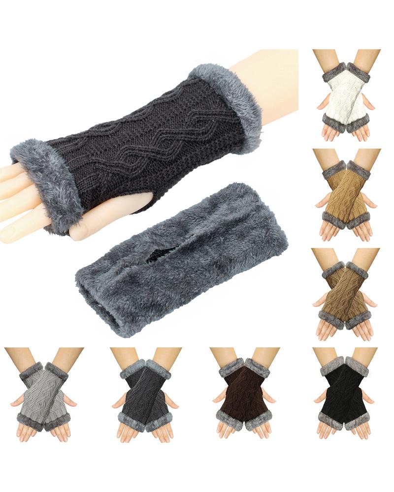 

1Pair Warm Fleece Lined Knit Fingerless Gloves, Dark grey