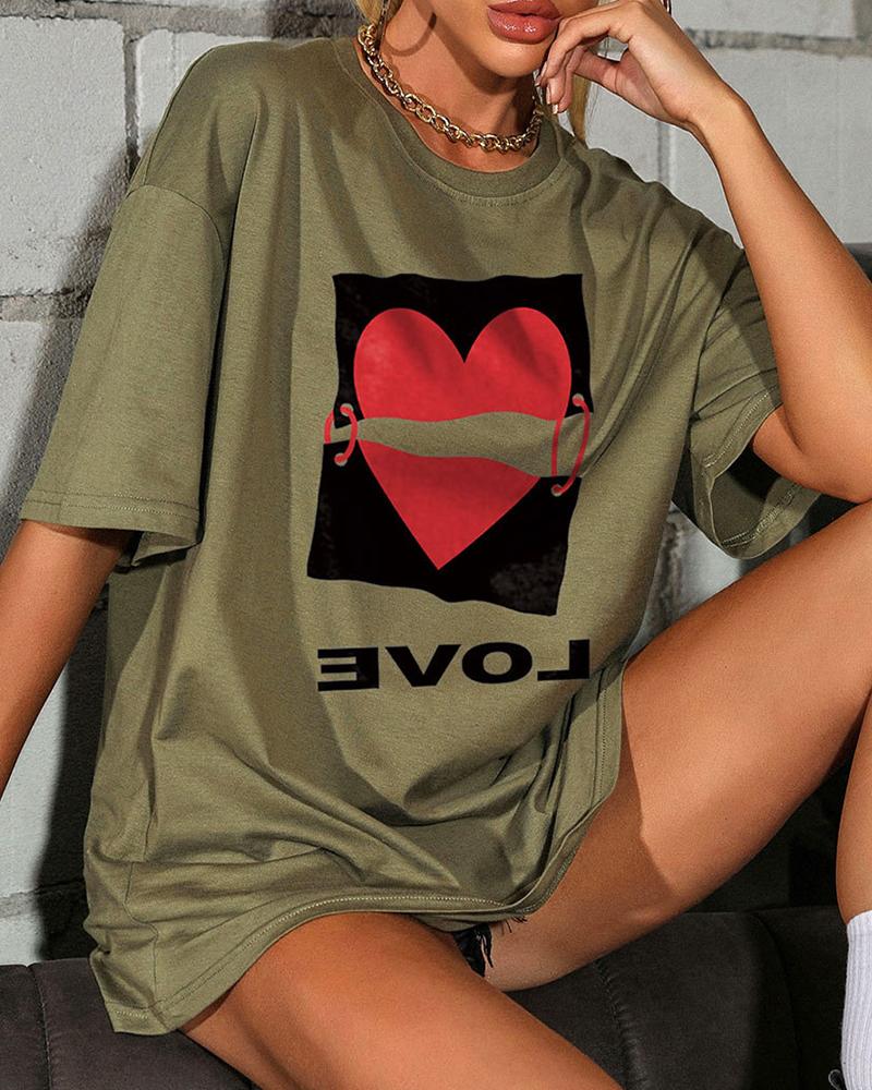 

Heart Patterns Print Short Sleeve T-shirts, Green