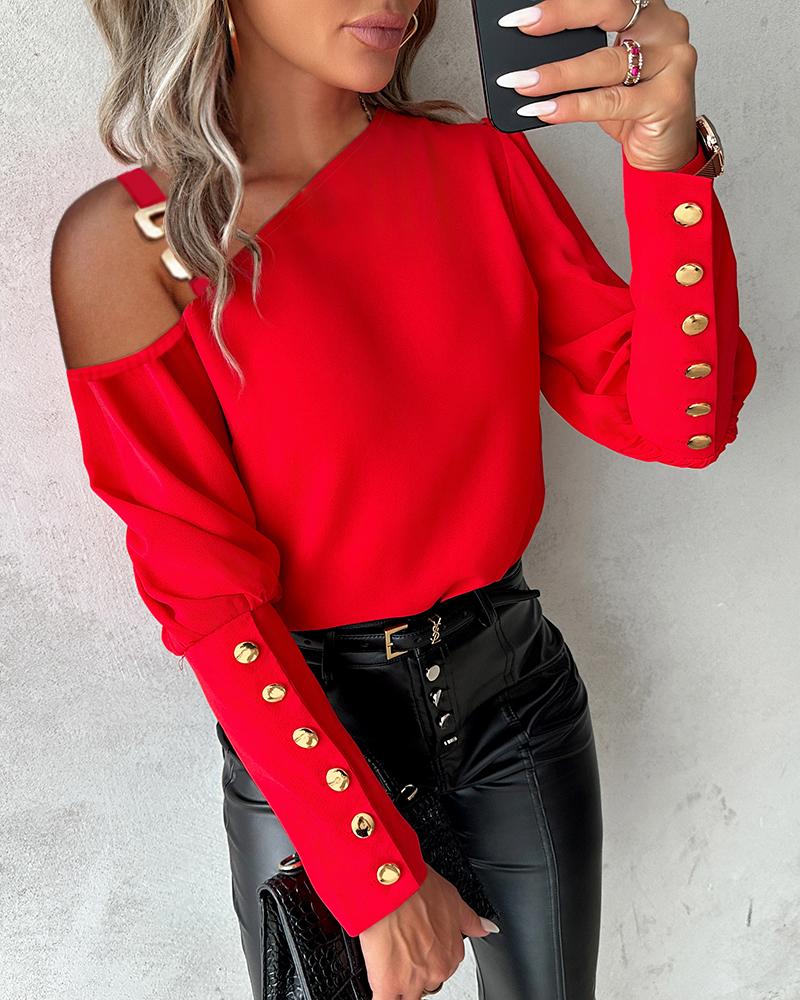

Cold Shoulder Gigot Sleeve Top, Red