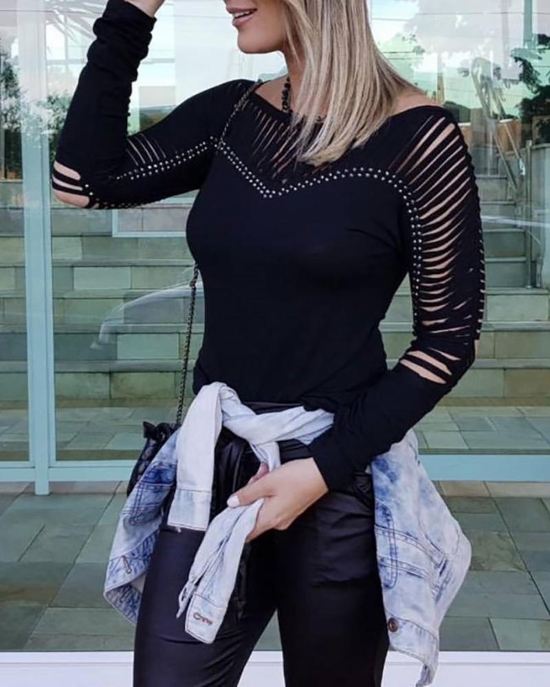 

Ladder Cut Out Casual T-shirt, Black
