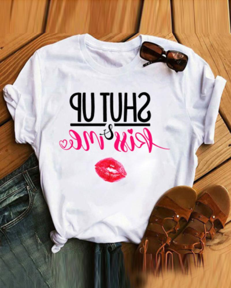 

Creative Lip Print Short Sleeve T-shirt, Style3