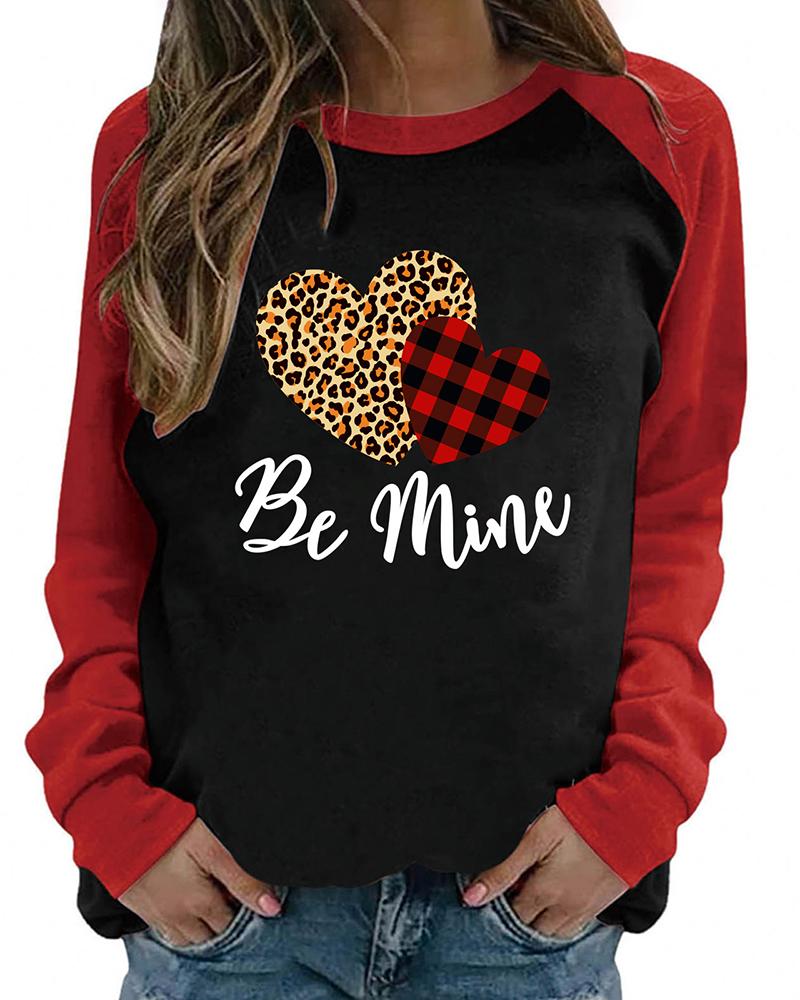 

Valentine' Day Long Sleeve Heart Print Colorblock Top, Style5