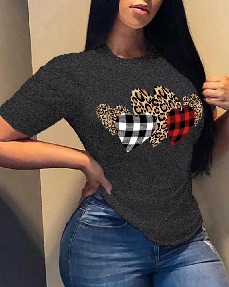 

Heart Patch Short Sleeve Loose T-shirts, Dark grey