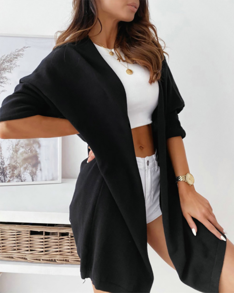 

Open Front Long Sleeve Casual Cardigan, Black