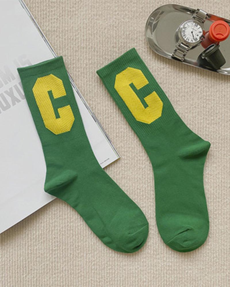 

1Pair Letter Pattern Warm Socks, Green