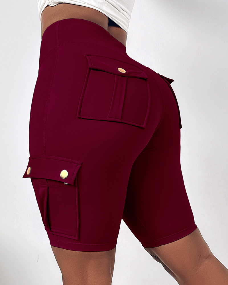 

Short de yoga sport à poche à séchage rapide froncé, Red