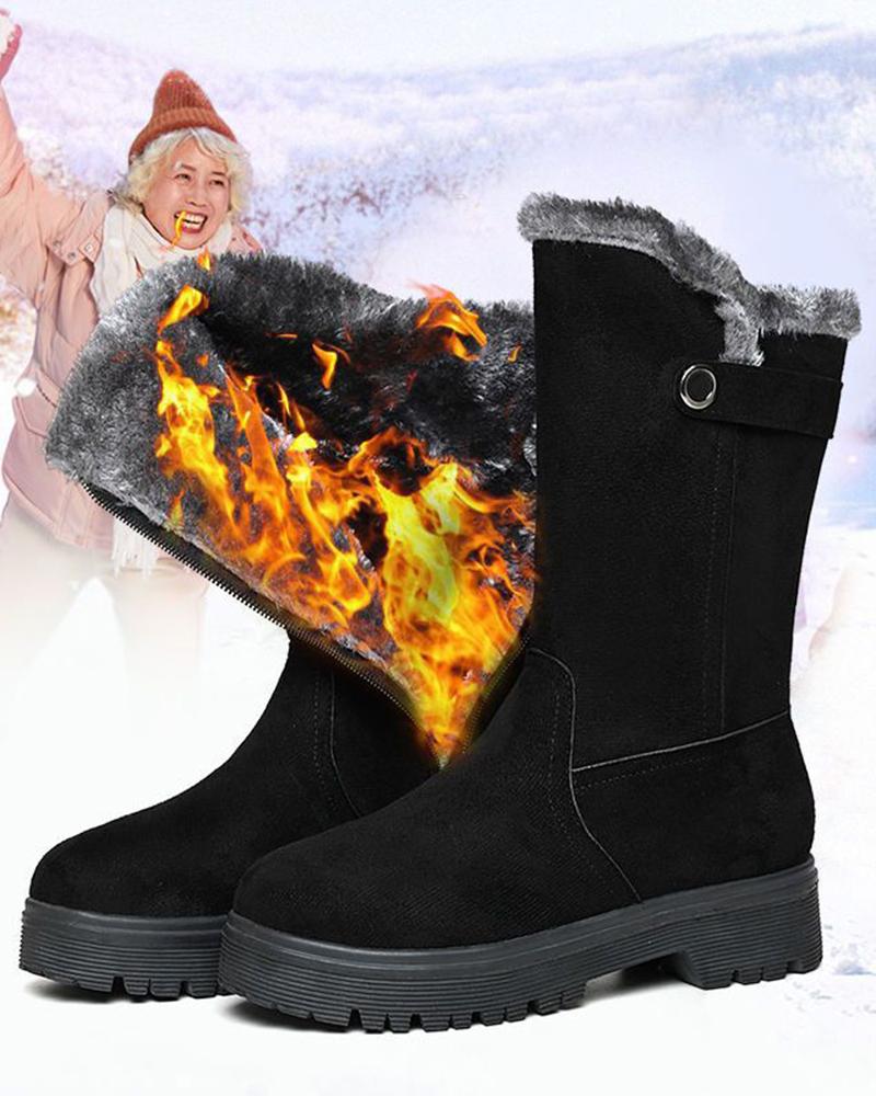 

Fuzzy Trim Lined Winter Calf Snow Boots, Black