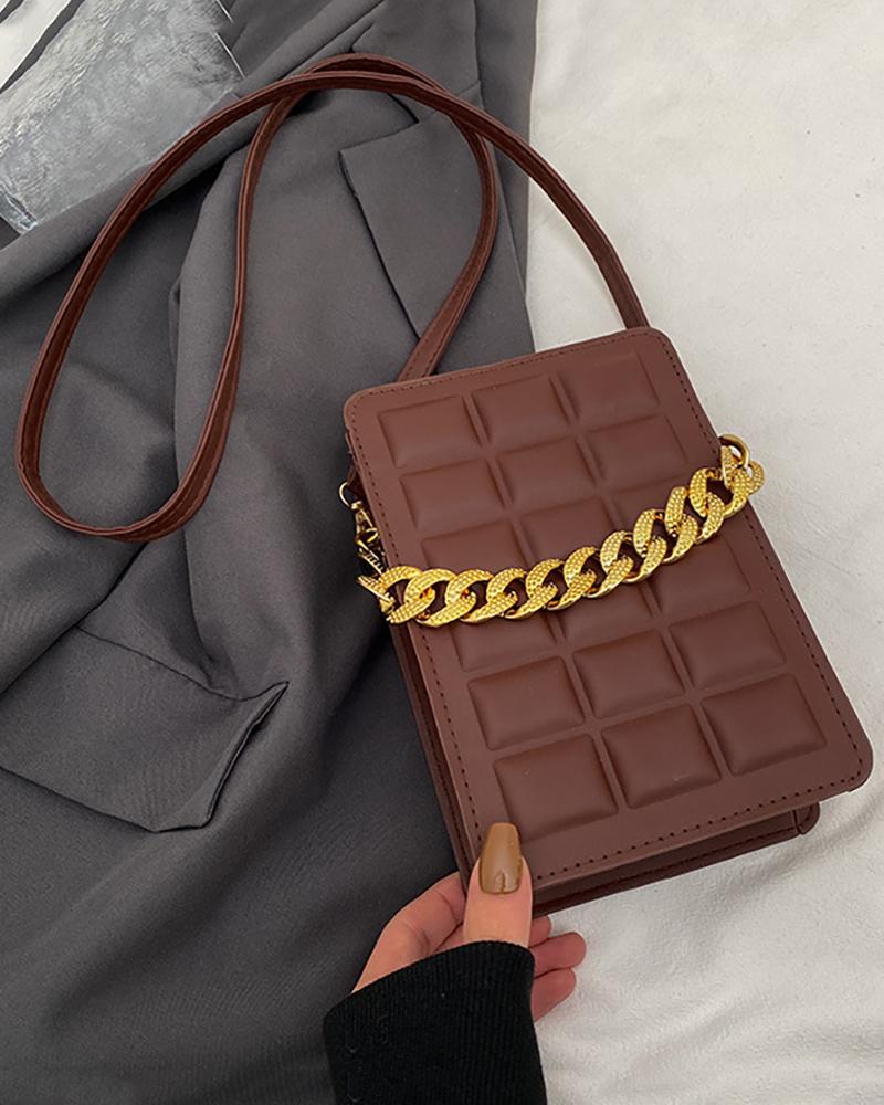 

Chain Decor Square Crossbody Bag, Coffee