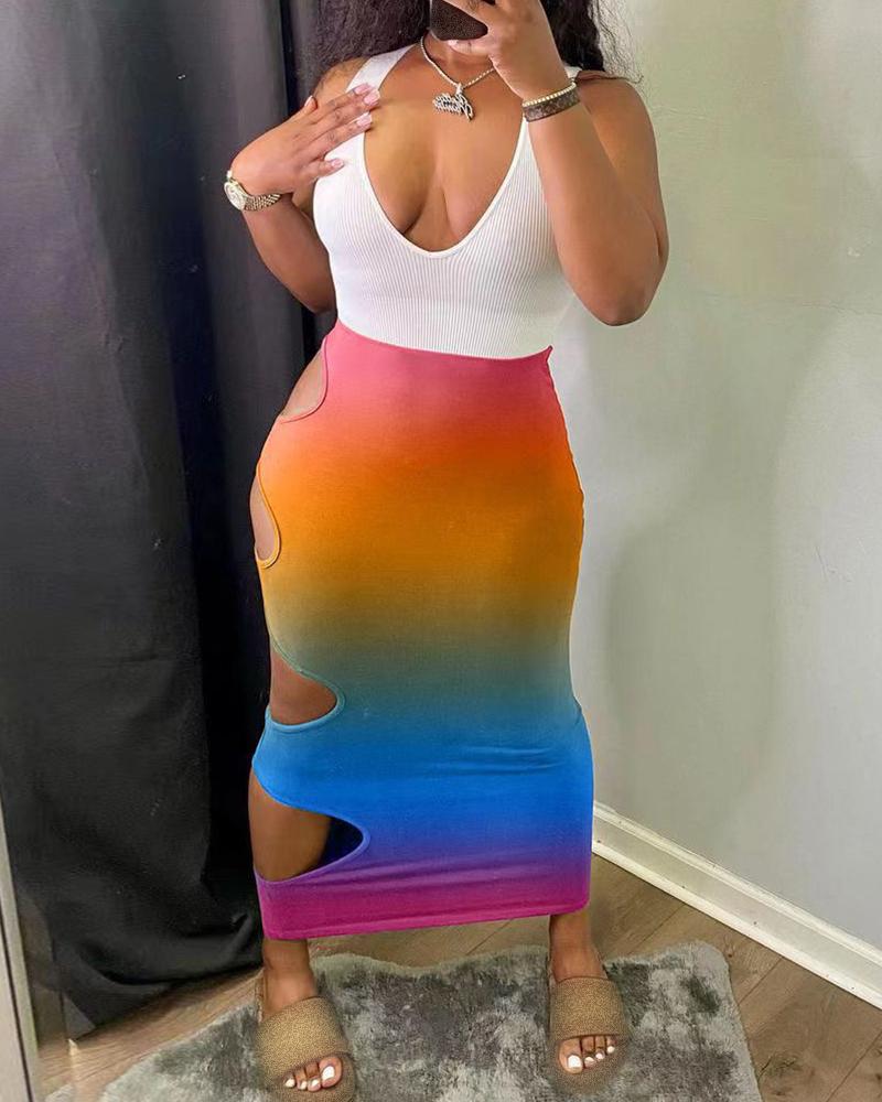 

Colorblock Cutout Side Plunge Maxi Dress, Orange