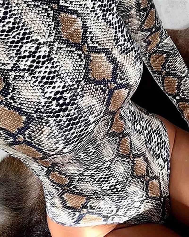 

Snakeskin & Zebra Print Bodysuit, Brown