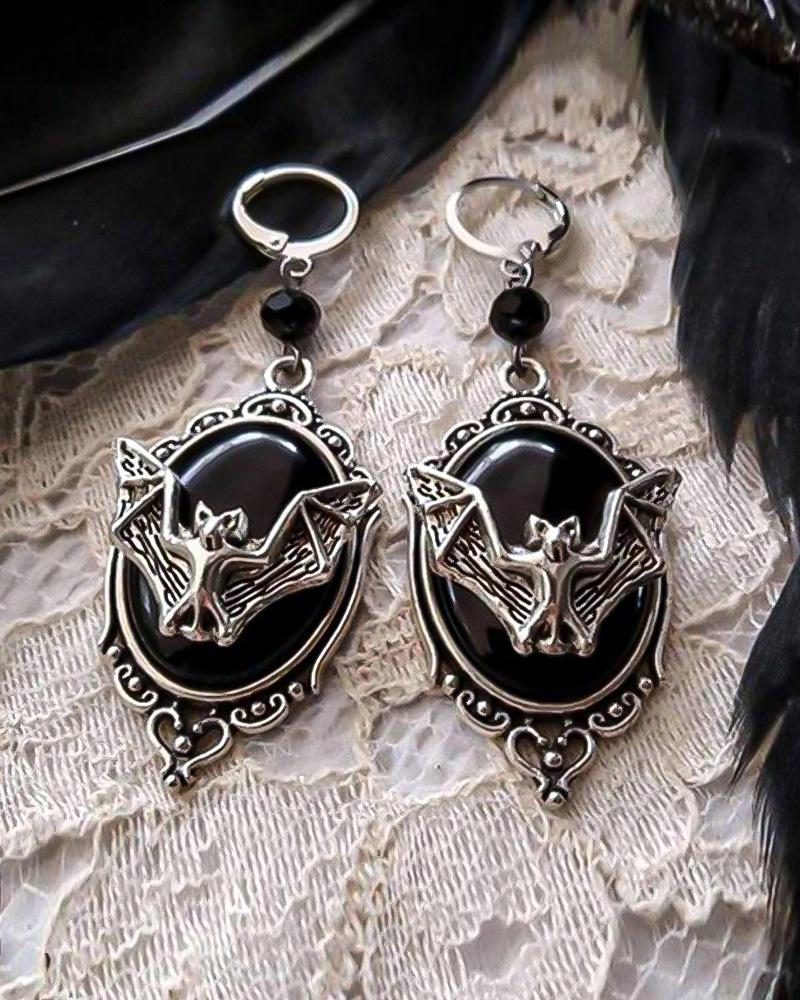 

1Pair Halloween Gothic Bat Decor Drop Earrings, Black
