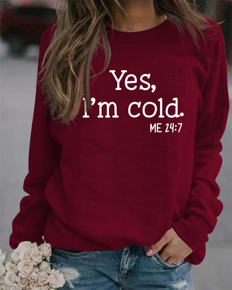 

Letter Print Round Neck Sweatshirt, Red
