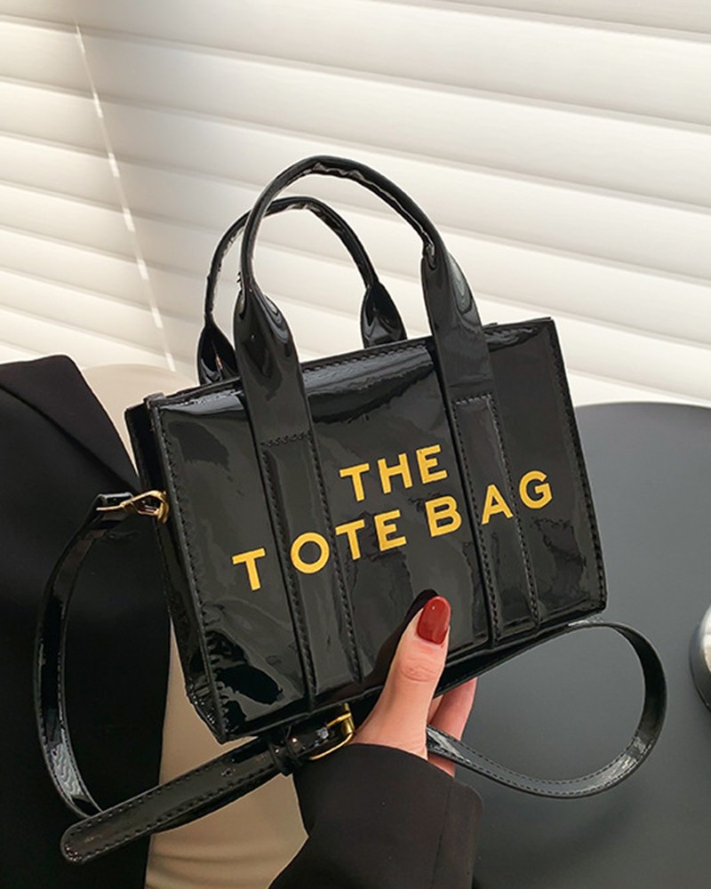 Letter Print Holographic Satchel Bag