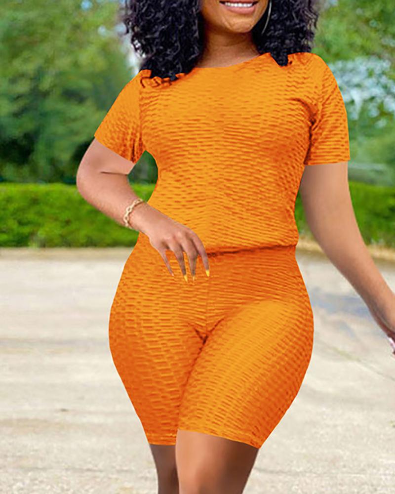 

Bubble Textured Short Sleeve Butt Lifting Active Sets, Orange