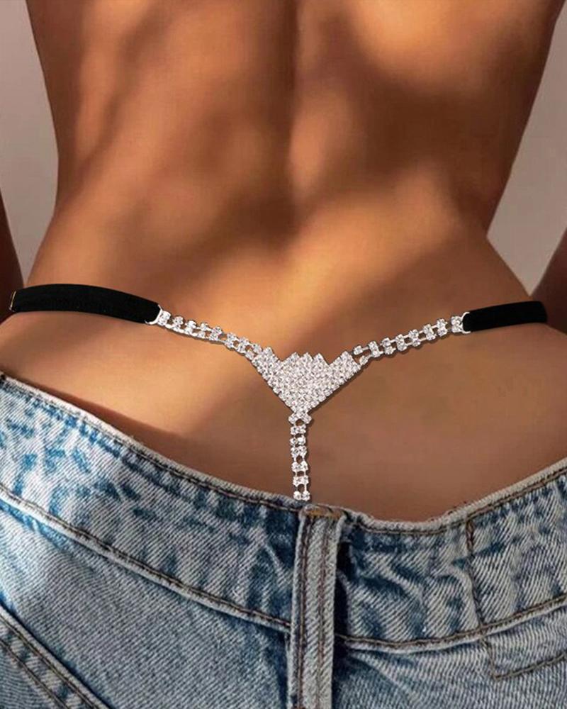 

1pc Rhinestone Geometric Chain Decor Chain Decor Thong Panty, Silver