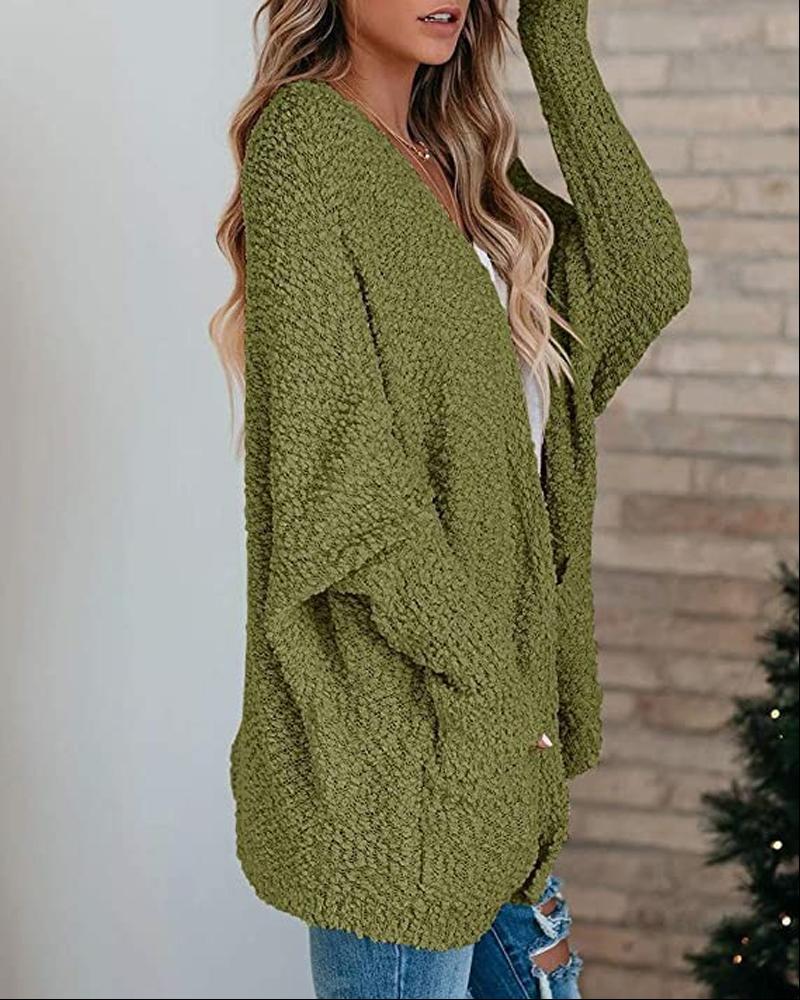 

Long Sleeve Pocket Detail Open Front Cardigan, Green