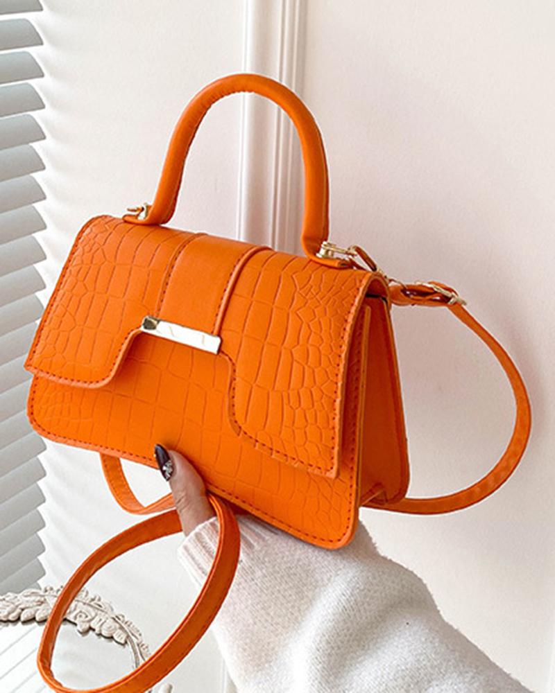 

Crocodile Top Handle Satchel Bag, Orange