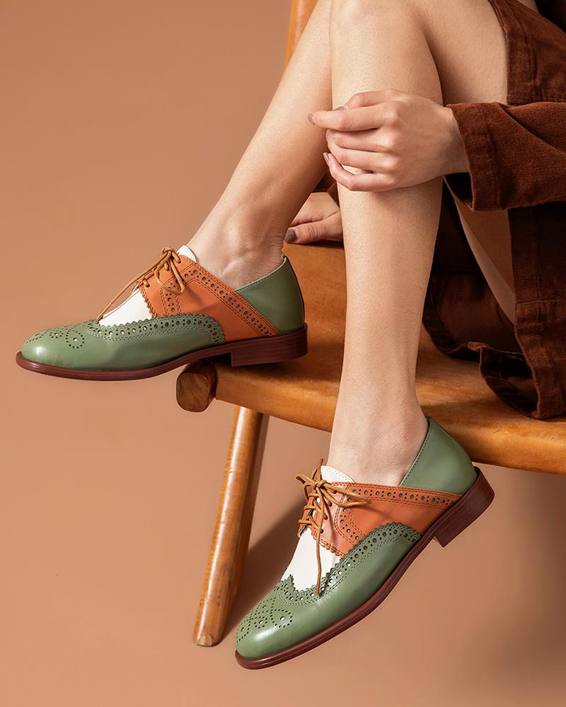 

Contrast Color Perforated Oxfords, Green