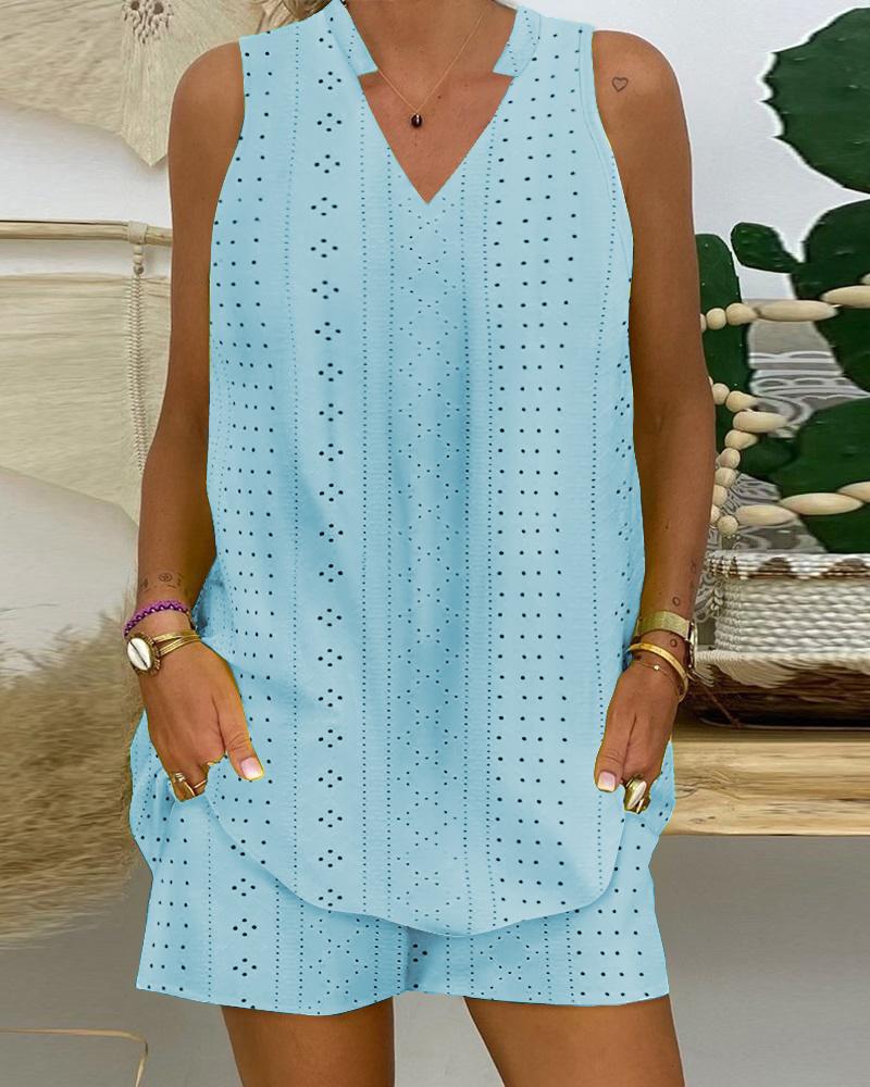 

Eyelet Embroidery Tank Top & Shorts Set, Blue