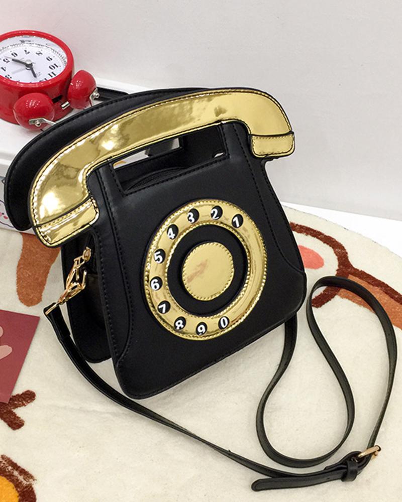 

Fashionable Funny Telephone Shaped Satchel Bag, Black