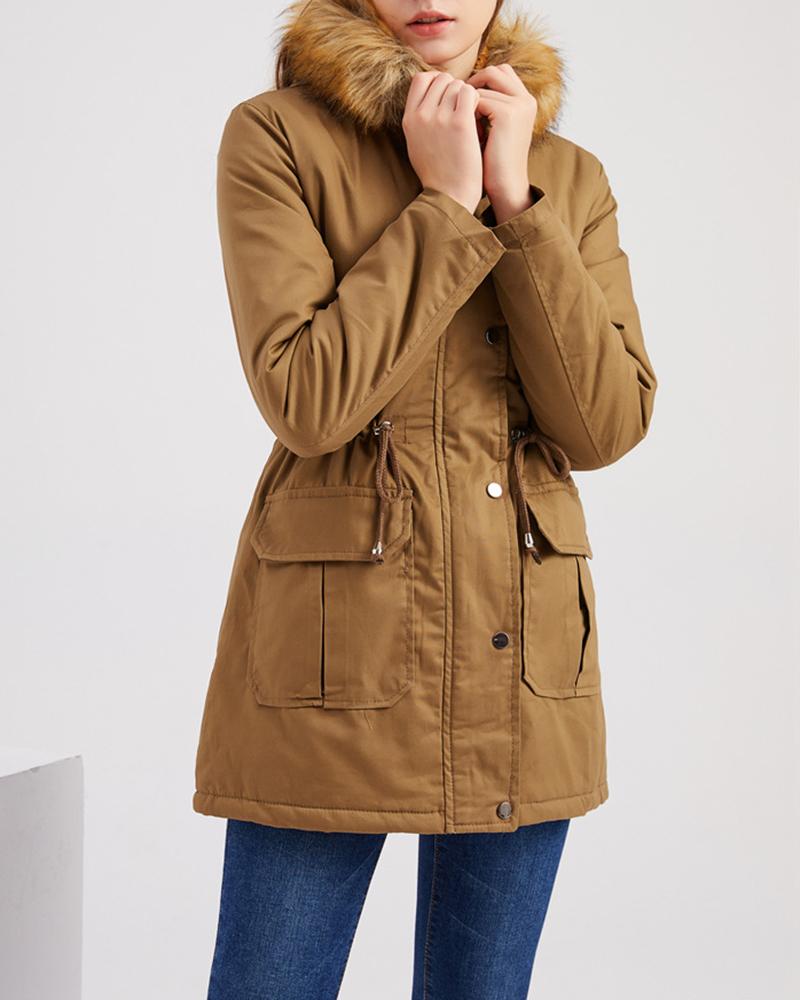 

Women' Parka Casual Winter Long Coat Drawstring Faux Fur Collar Lined Hooded Fit Warm Jacket, Khaki