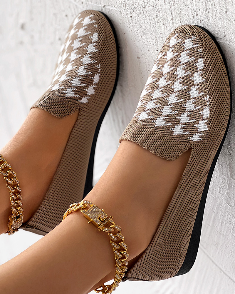 

Mocassim respirável estilo Houndstooth, Khaki