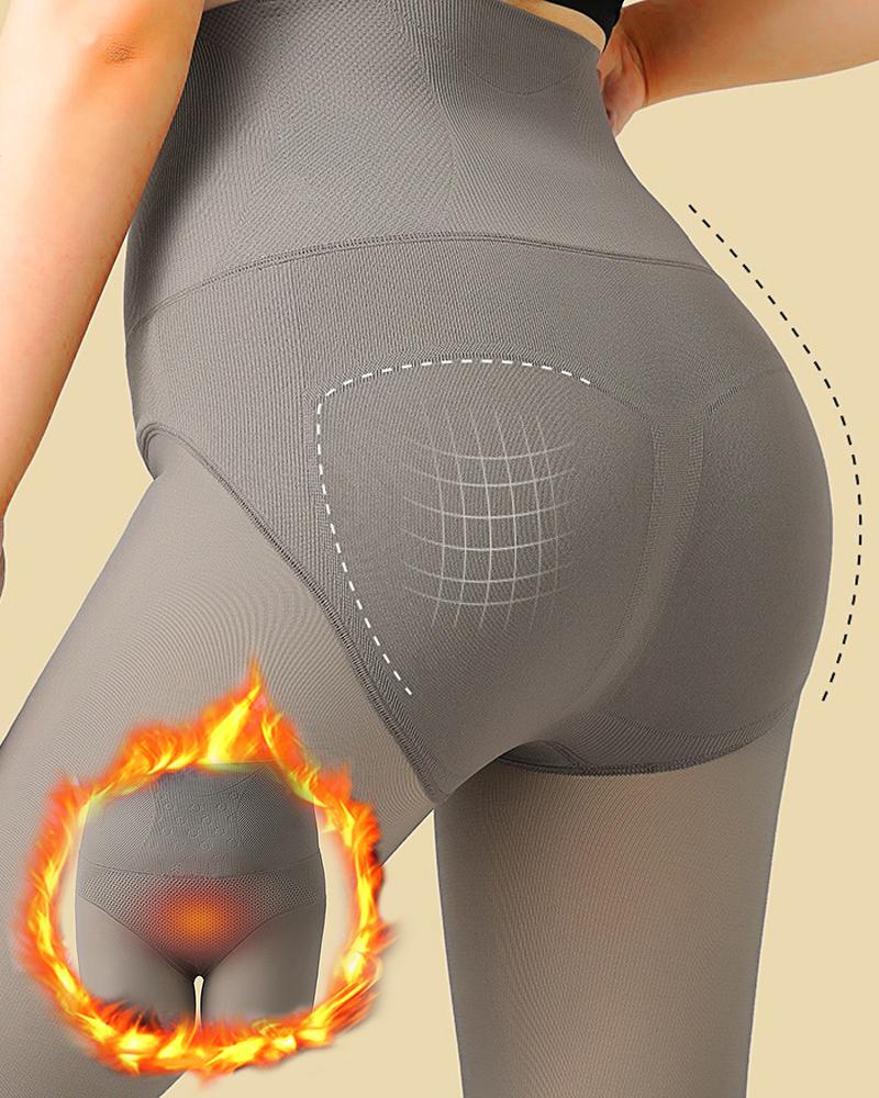 

Plus Size High Waist Thermal Warm Fleece Lined Tights, Gray