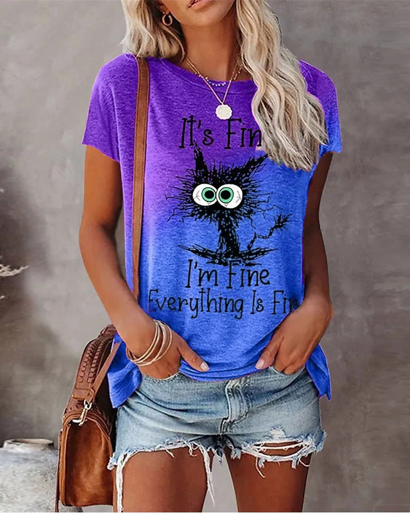 

Animal Letter Print Casual T-shirt, Blue