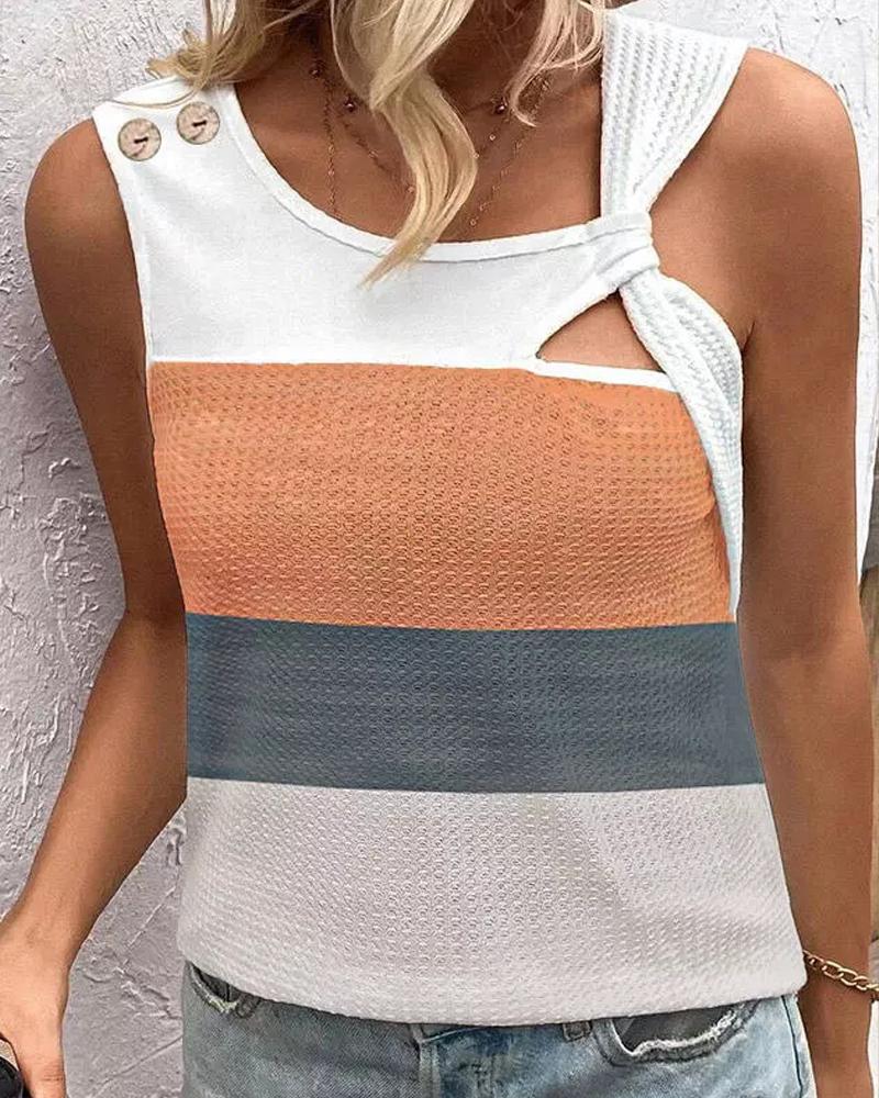 

Colorblock Asymmetrical Cutout Tank Top, Multicolor