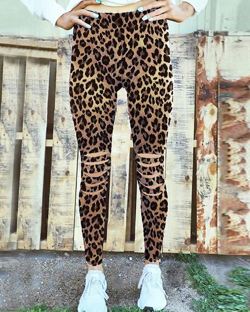 

Plain /Leopard Ladder Cutout Skinny Pants
