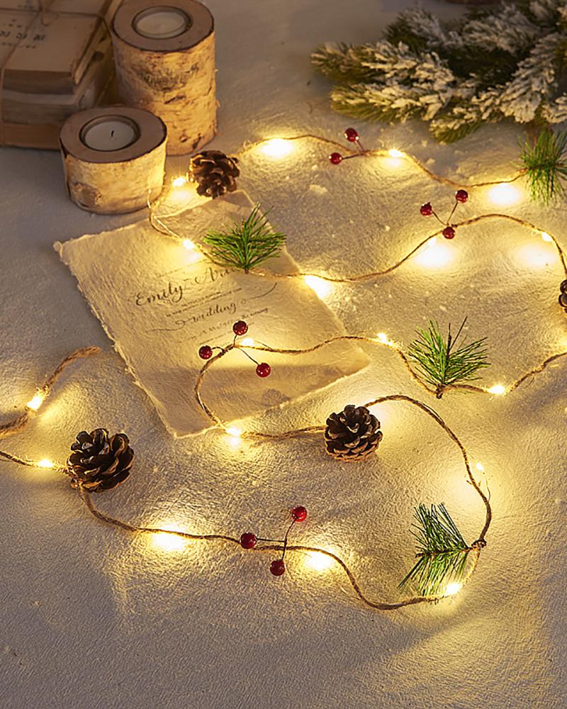 

Christmas Pinecone Lights Red Berry Pine Cone Garland Lights With 20 pcs Bulb, Style1