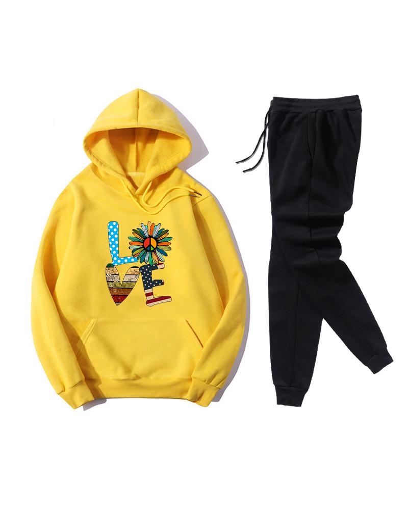 

Print Long Sleeve Loose Hoodies Sweatshirts, Yellow