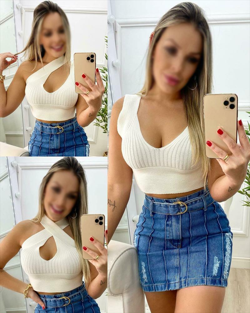

Multi-way Wear Knitted Crop Top, Apricot
