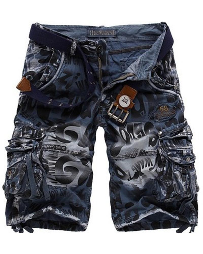 

All Over Print Baggy Cargo Short Pants, Blue