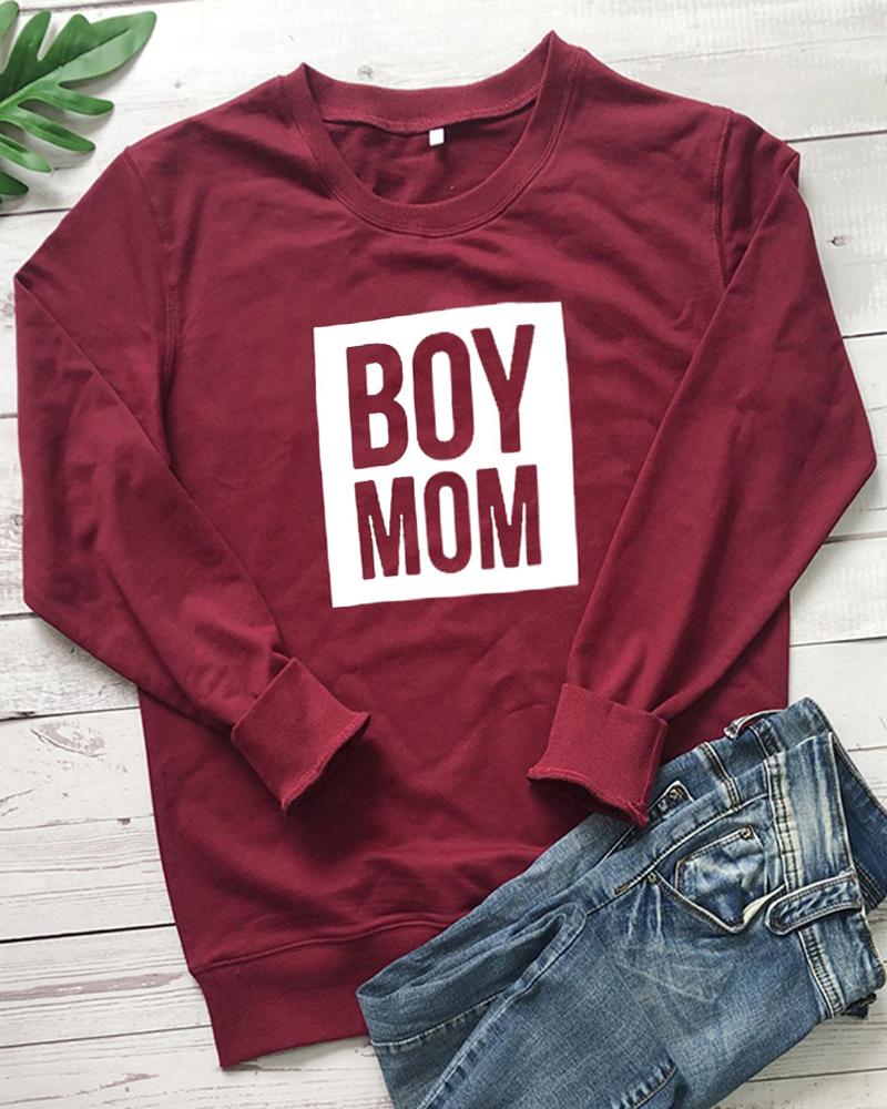 

Mother's Day Letter Print Long Sleeve Sweatshirt, Wine red