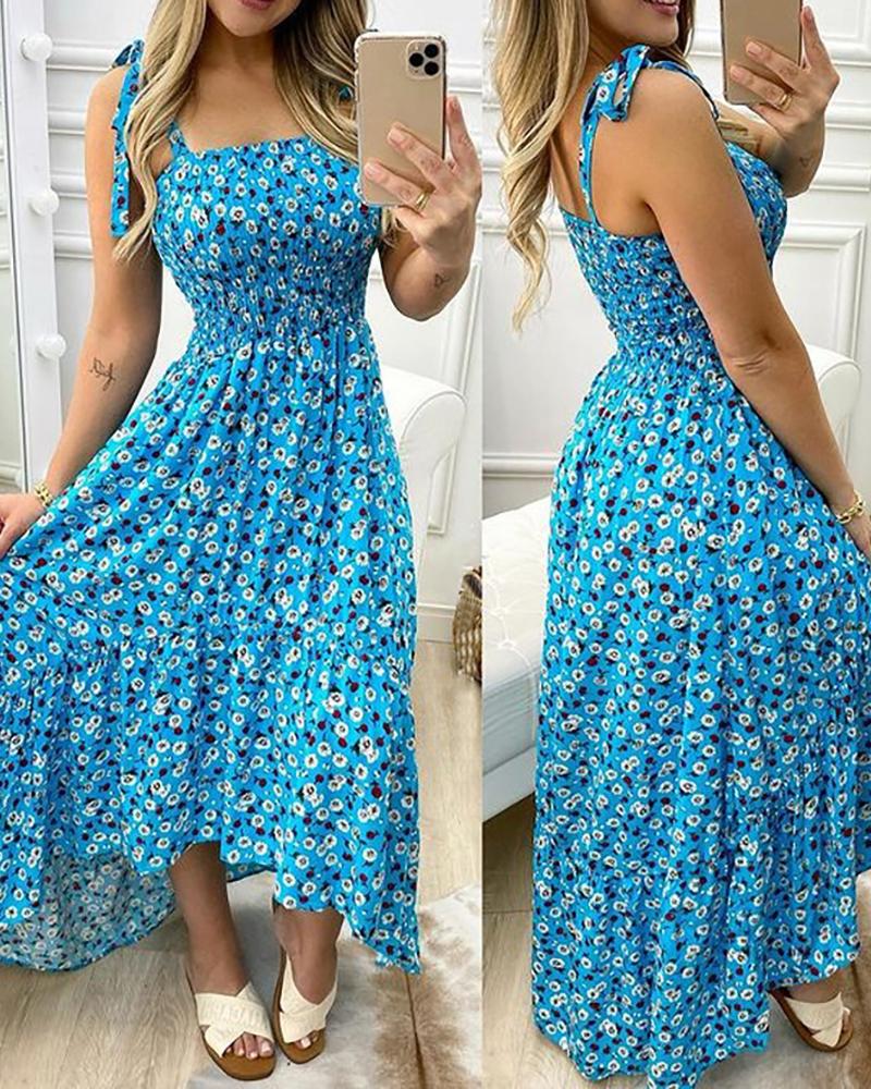 

Tie Strap Ditsy Floral Print Maxi Dress, Blue