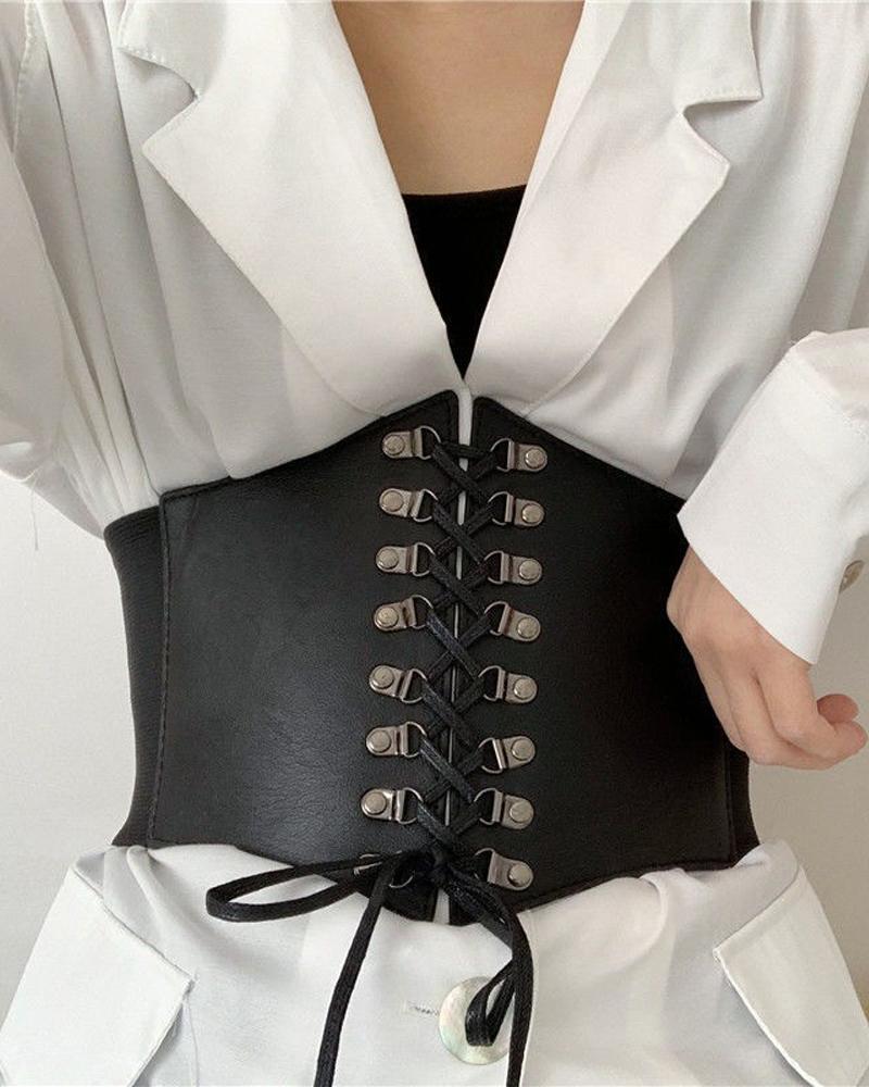 

1pc Lace-up Front Elastic Wide Belt, Black