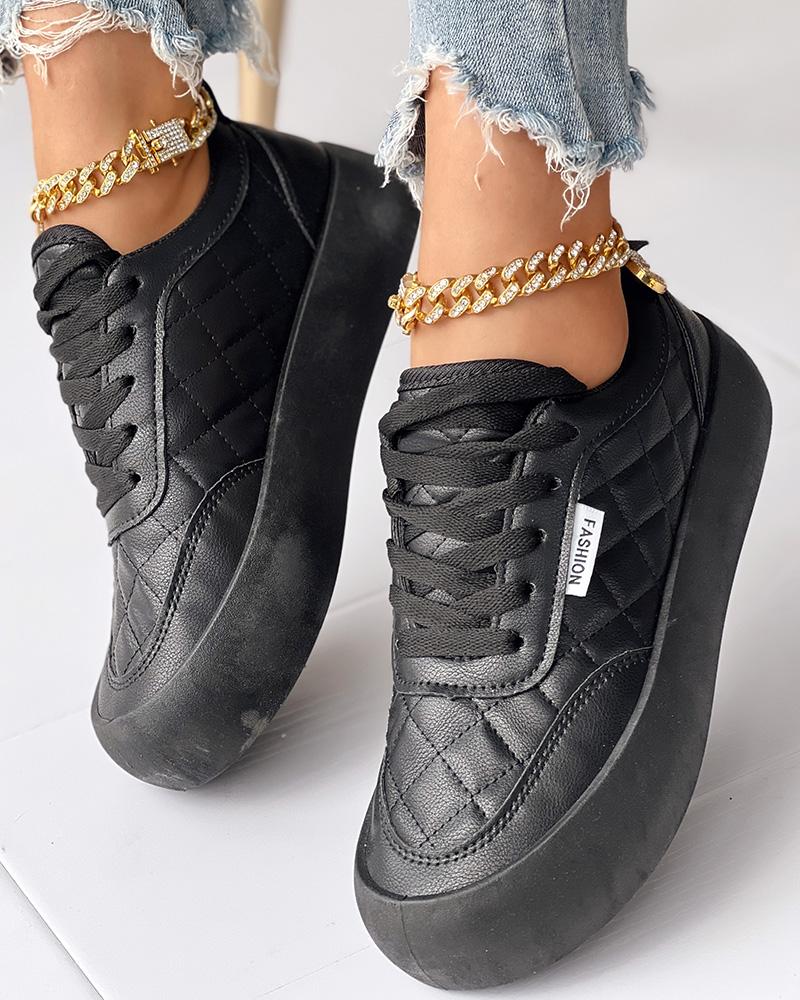 

Quilted Lace-up Platform Sneakers, Black