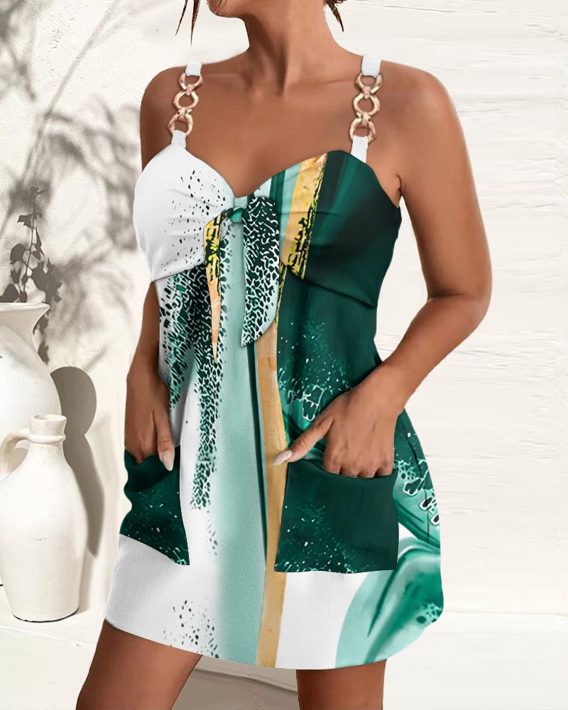 

Tie Dye Print Chain Strap Casual Dress, Green