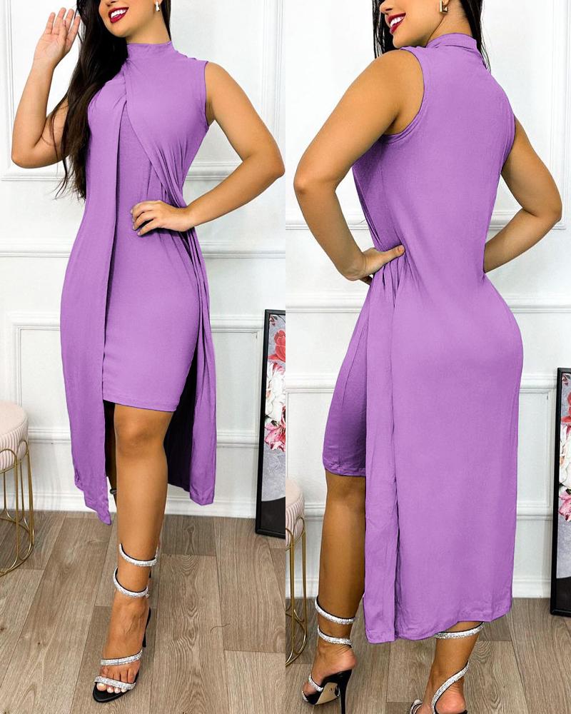 

Slit Asymmetrical Sleeveless Casual Dress, Purple