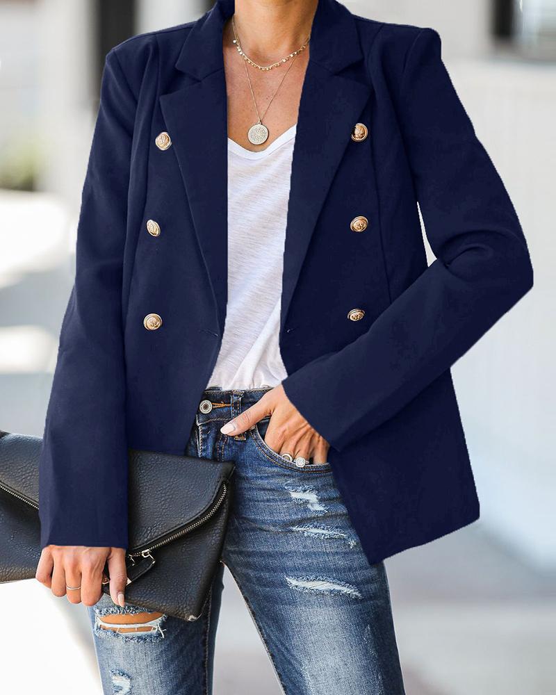 

Double Breasted Plain Casual Blazer Coat, Dark blue