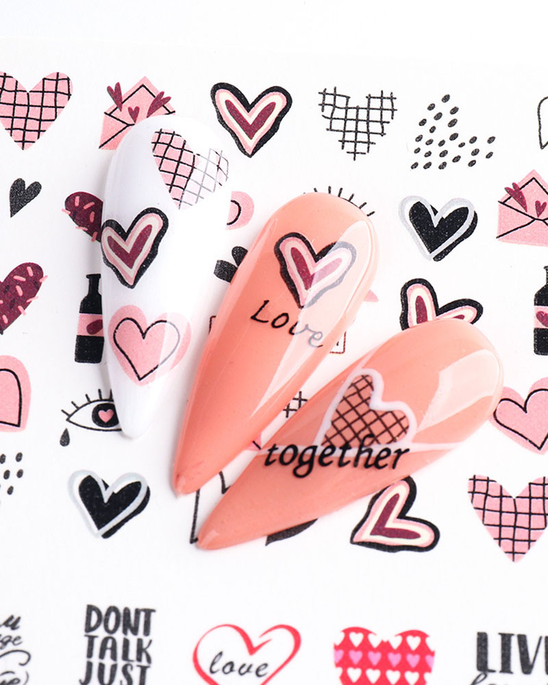 

1 Sheet Valentine's Day Heart / Letter Print Nail Art Sticker, Style1