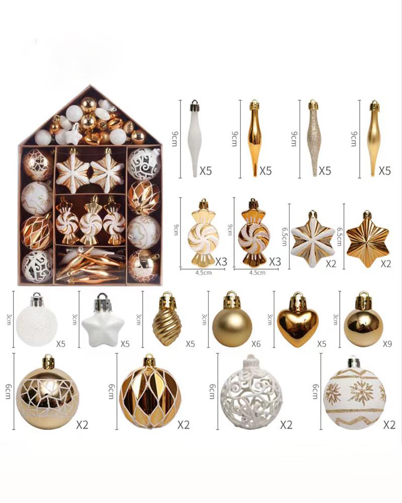 

73pcs House Shape Christmas Balls Plastic Decoration For Home Tree Decorations, Gold