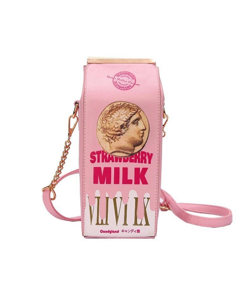 

Milk Box Shaped Chain Crossbody Bag, Pink