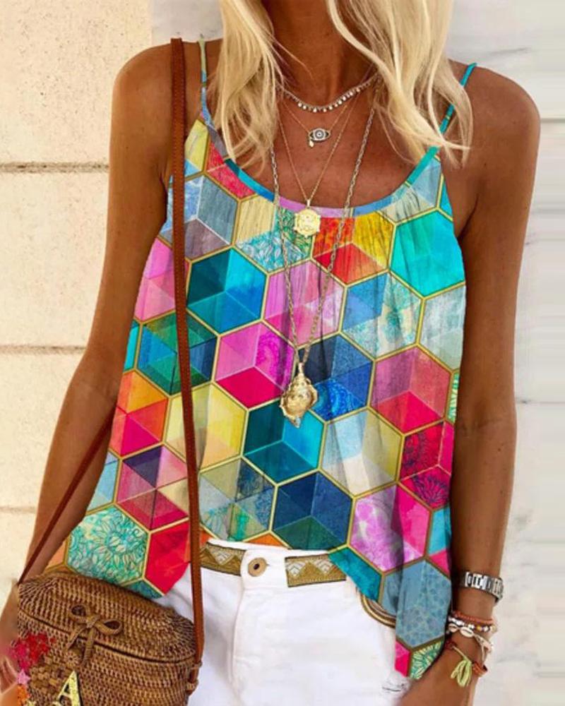 

Geometric Print Flowy Cami Top, Multicolor