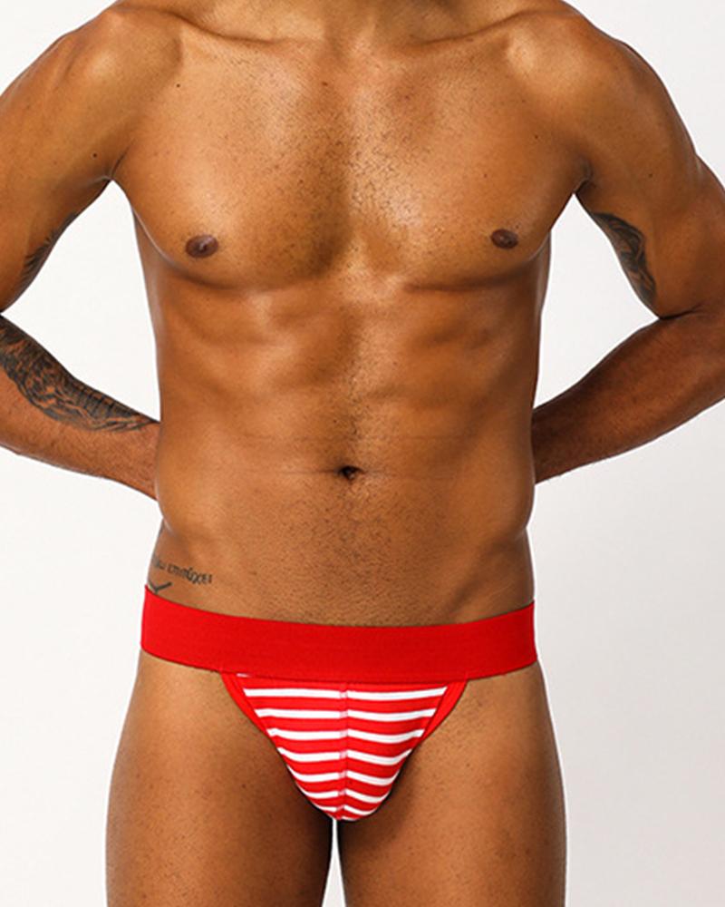 

Striped Slim High Elastic T-string Panties Underwear, Red