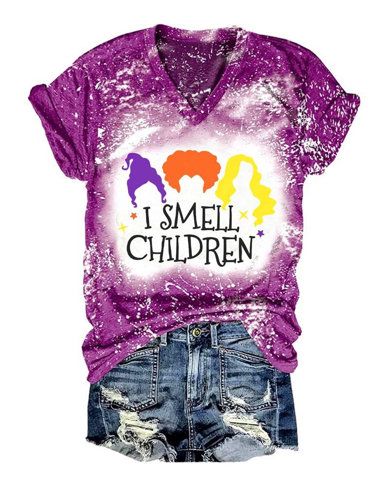 

Halloween Figure Letter Print Casual T-shirt, Purple